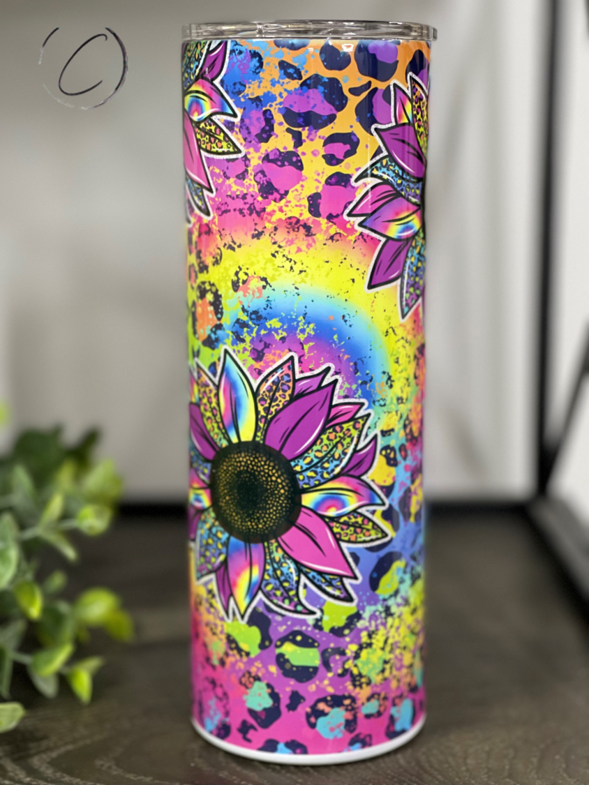 Rainbow Leopard Sunflower 20oz Skinny Tumbler