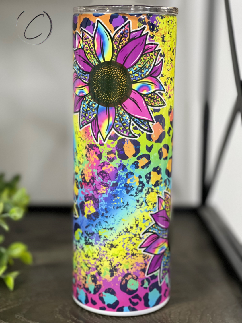 Rainbow Leopard Sunflower 20oz Skinny Tumbler