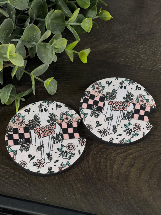 Retro Spooky Vibes Car Coaster Set