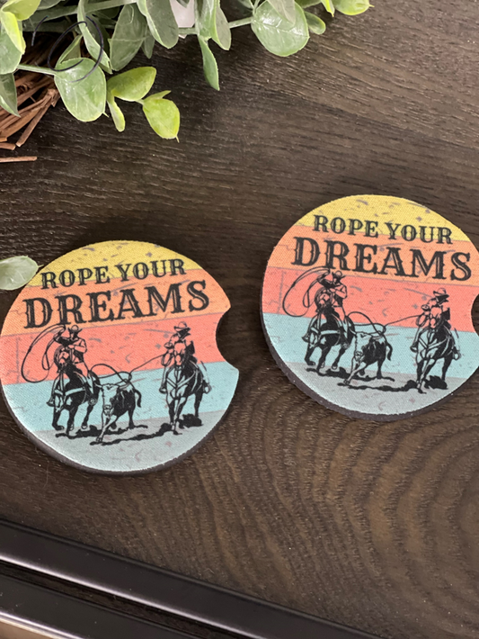 Rope Your Dreams Neoprene Car Coaster Set