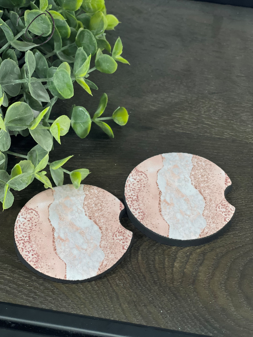 Rose Gold Leopard Geode Car Coaster Set