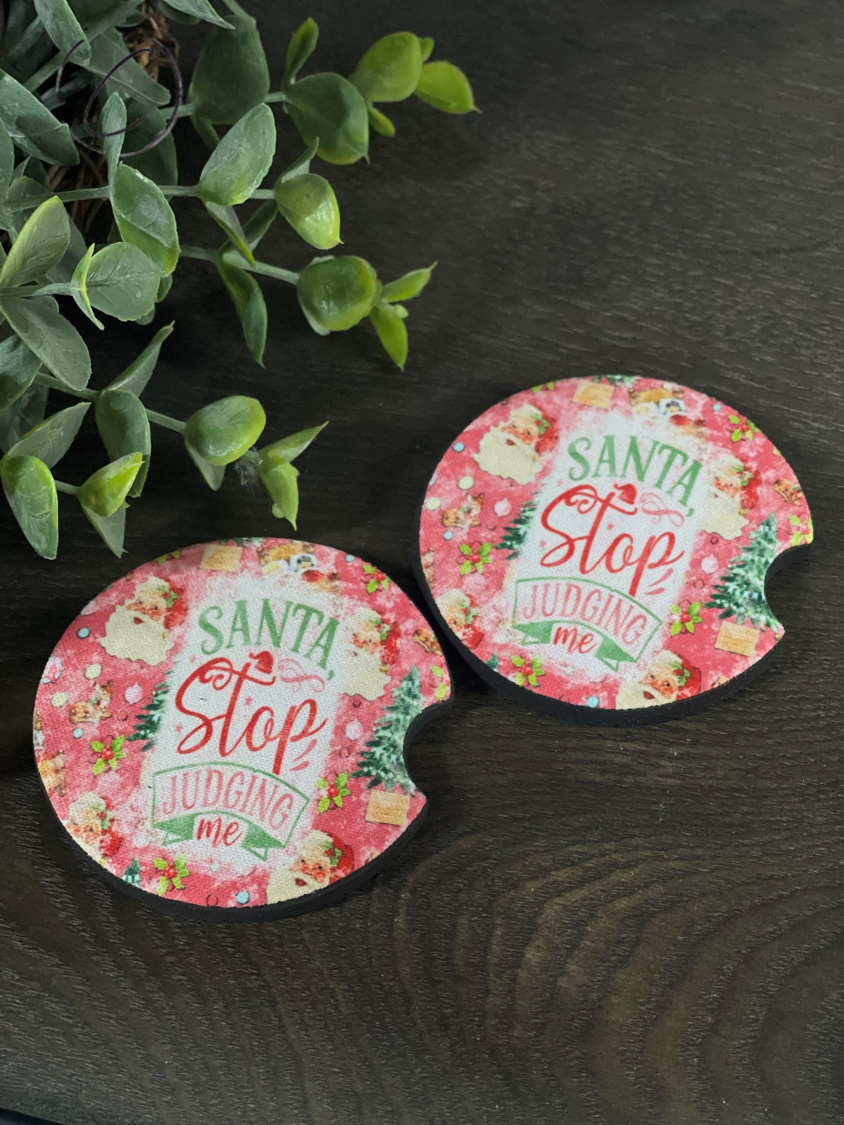 Santa Stop Judging Me Car Coaster Set