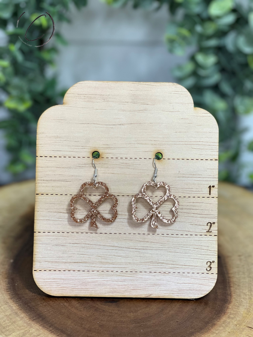 Shamrock Gold Glitter Dangle Earrings