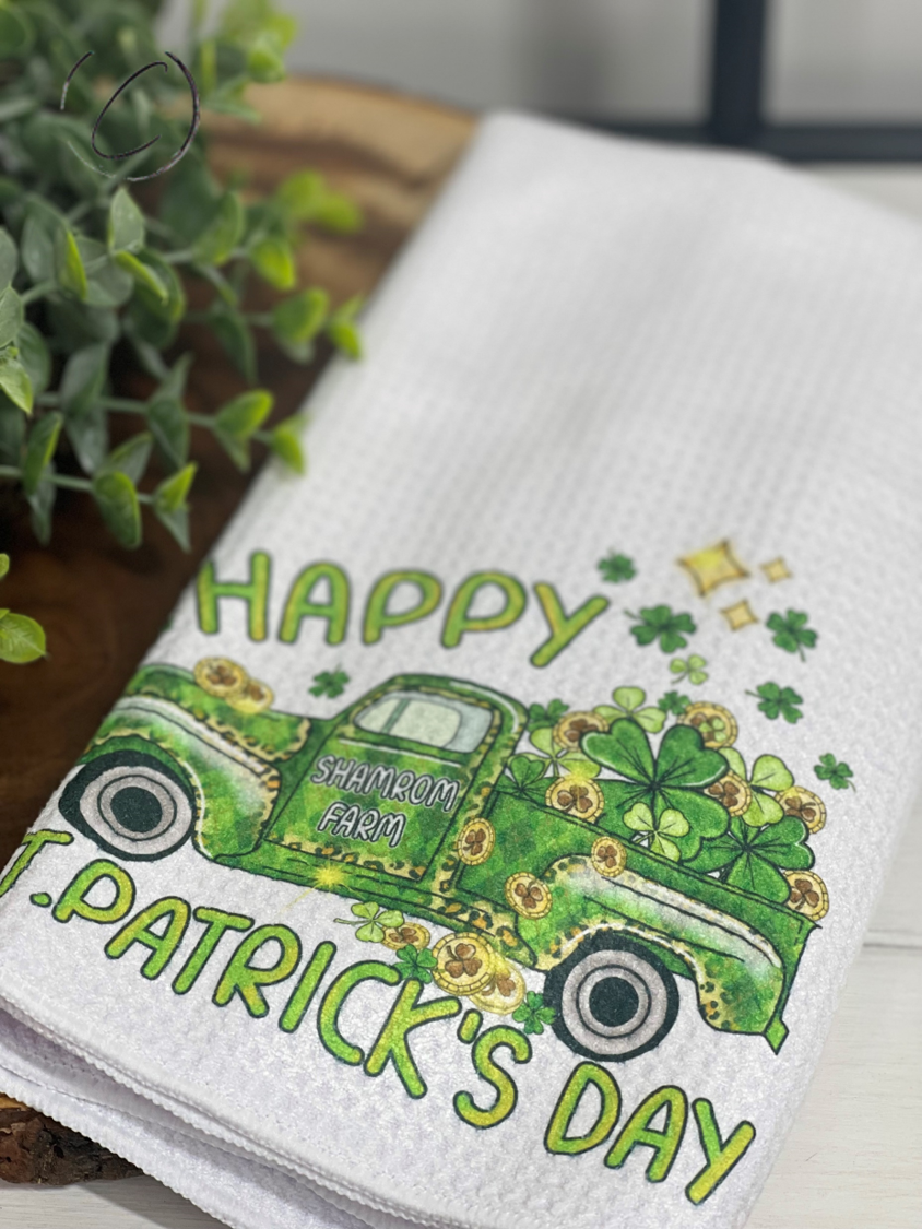 Shamrock Truck Waffle Weave Tea Towel