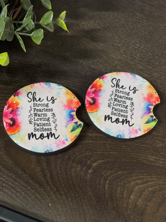 She Is... Mom Car Coaster Set