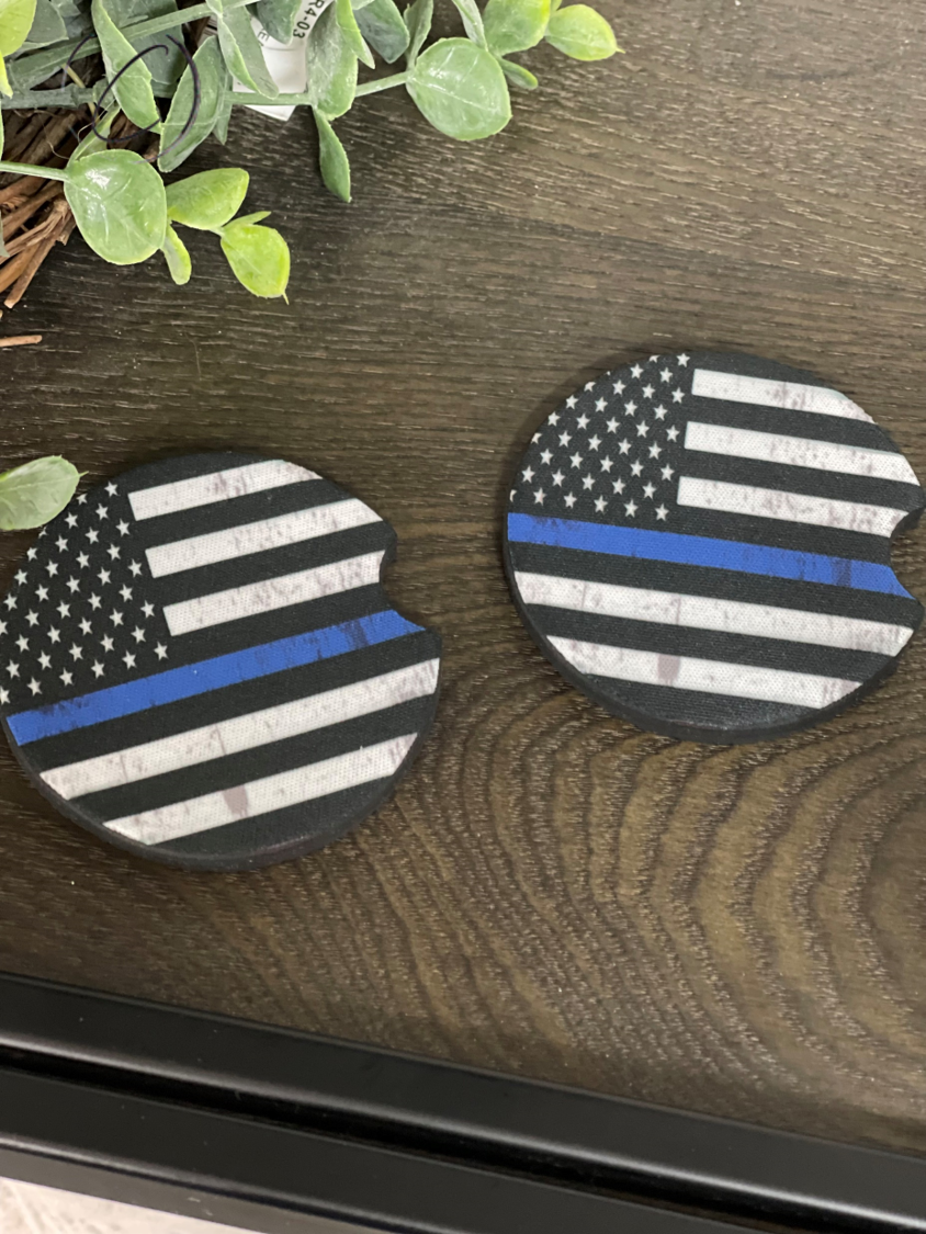 Thin Blue Line Neoprene Car Coaster Set