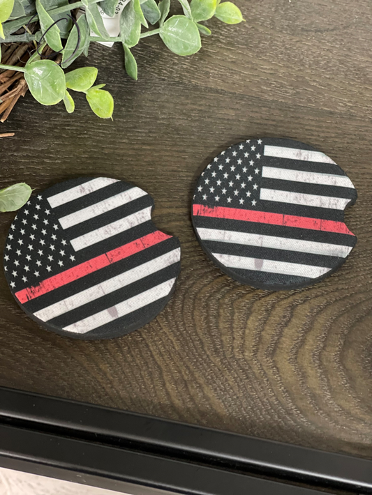 Thin Red Line Neoprene Car Coaster Set