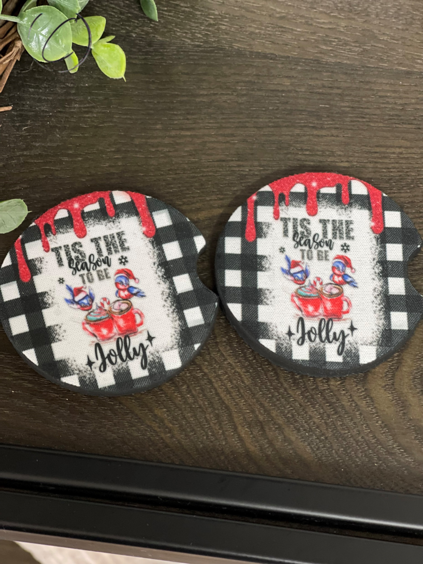 Tis The Season To Be Jolly Neoprene Car Coaster Set