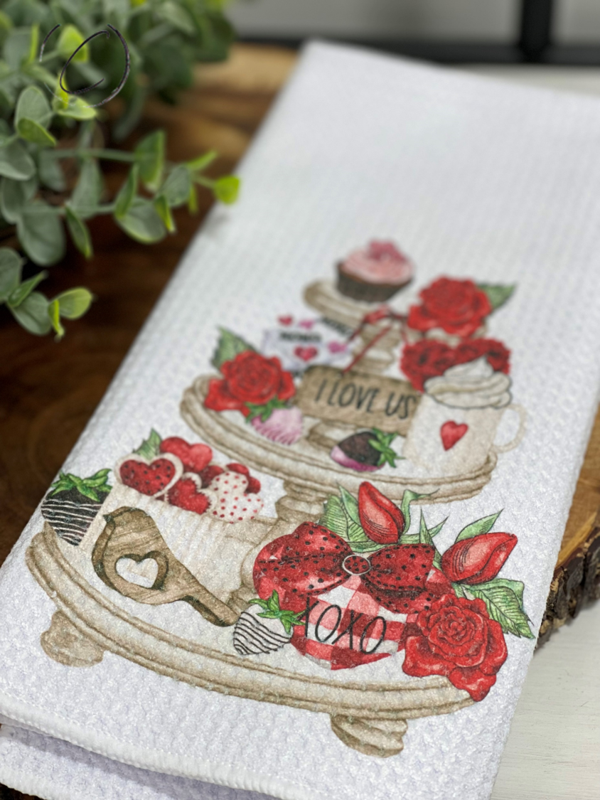 Valentine's Tier Tray Waffle Weave Tea Towel