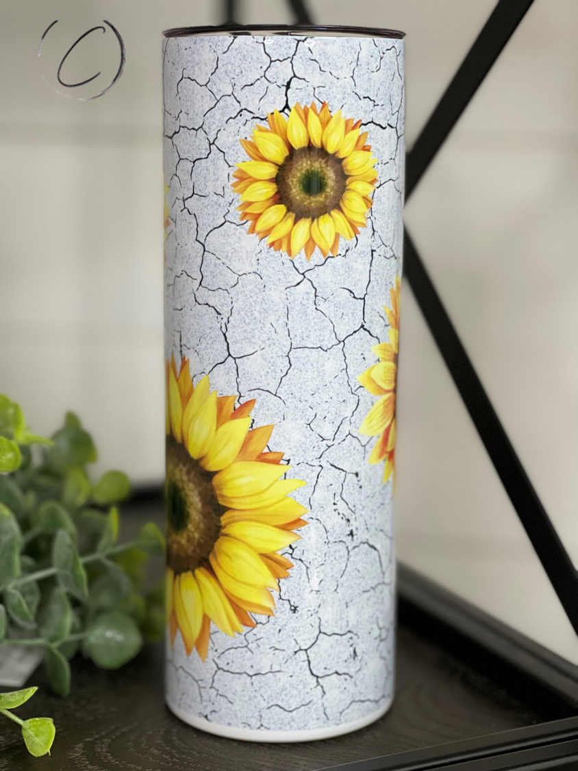 Watercolor Crackle Sunflowers 20oz Skinny Tumbler