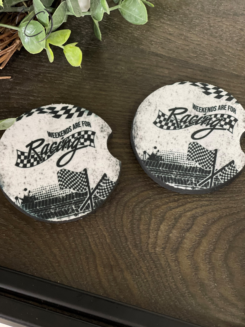 Weekends Are For Racing Neoprene Car Coaster Set